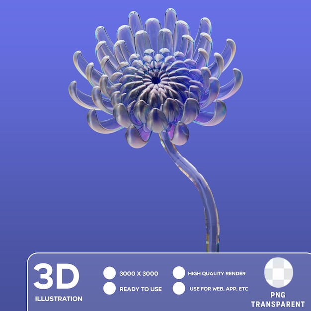 PSD illustrazione 3d dell'elemento di fiore di vetro psd