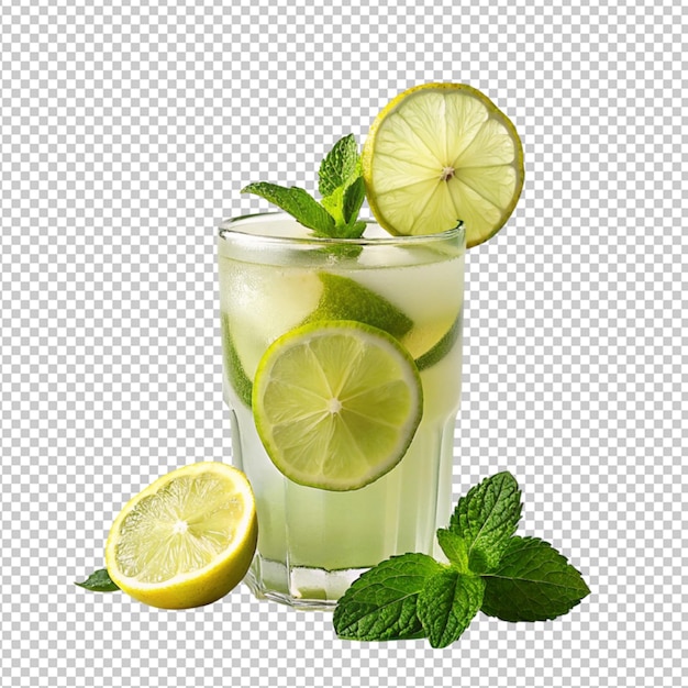 PSD psd of a glass of lemonade drink with a lime slice on transparent background