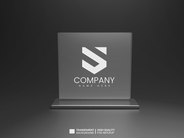 PSD glass logo mockup with dark background