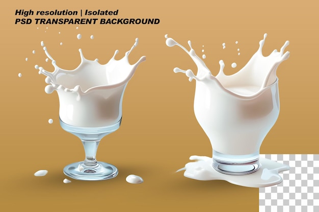 PSD psd glass milk or yogurt realistic splashes png on isolated transparent background