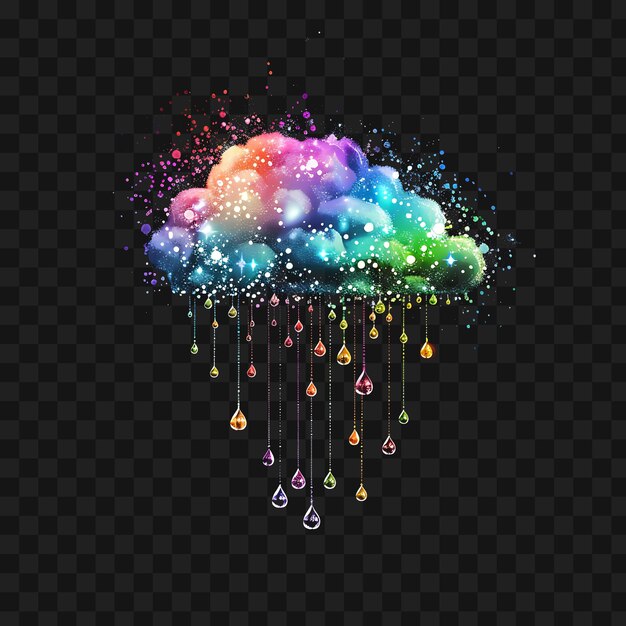 PSD psd glitterende regenboogwolk met glinsterende regendruppels en iride y2k neon glow t-shirt tattoo ink art