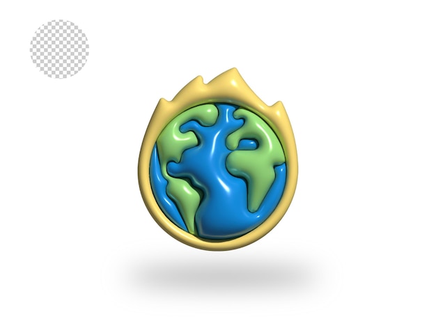 PSD psd global warming burning earth comic bubble icon 3d render illustration