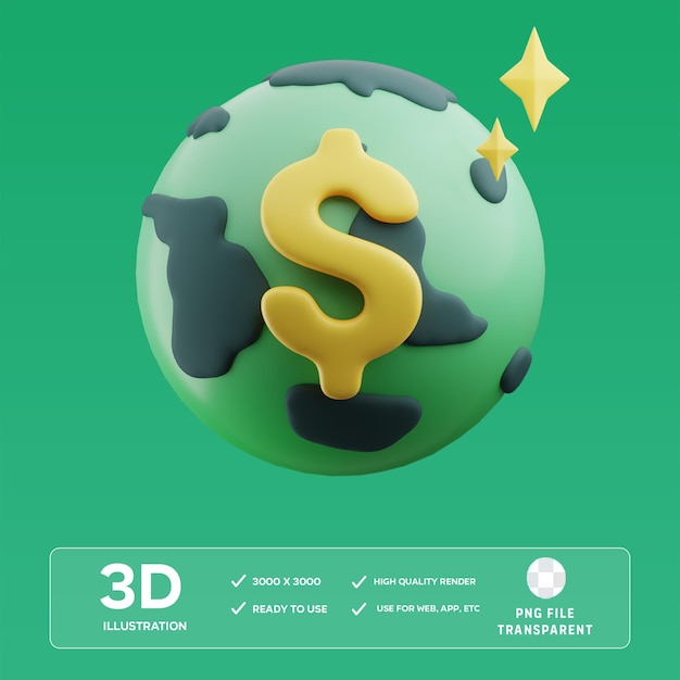 PSD 글로벌 통화 3D 일러스트레이션