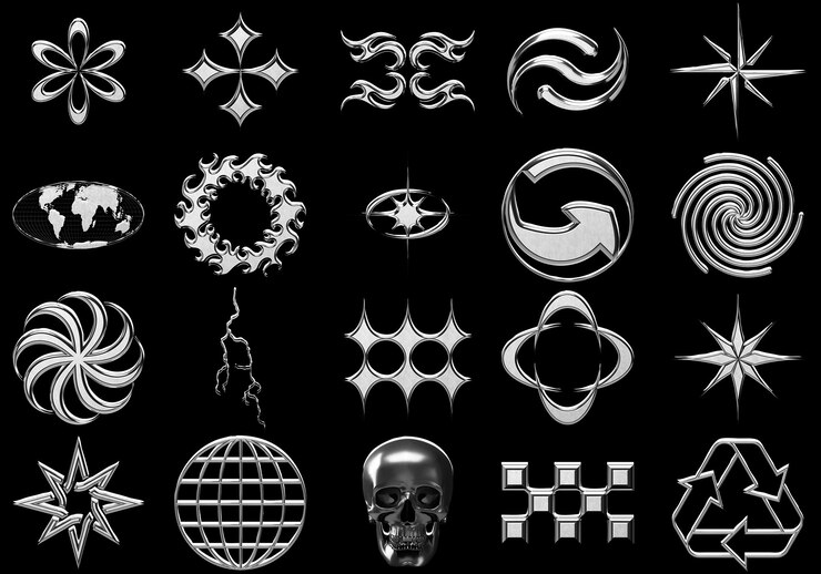 PSD psd glossy chrome 3d render icons shapes