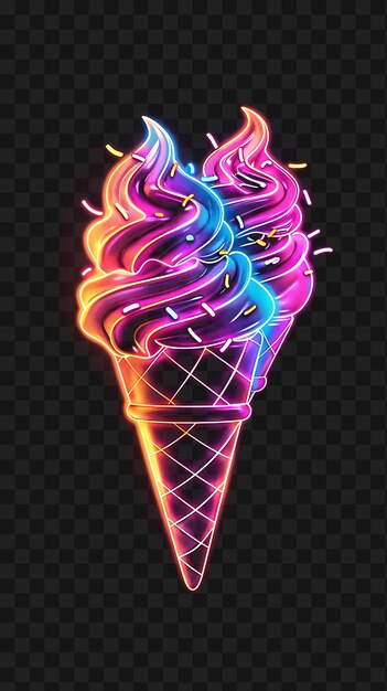 PSD psd of glowing ice cream cones with a sugary sprinkle texture anima neon frame art design template