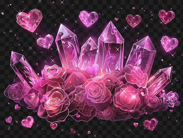 PSD psd glowing rose quartz kristallen opgehangen in een zachte wolk als contour collage art frame glass