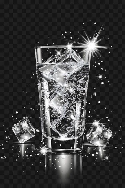 Psd di glowing silver vodka tonic con cascading ice cubes e silv y2k glow neon outline design