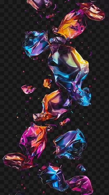 Psd of glowing taffy candy pieces layered in an abstract collage ta y2k glow neon outline design