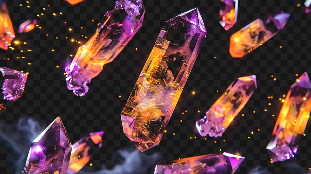 PSD psd glowing transparent ametrine crystals suspended in mid air a outline collage art frame glass