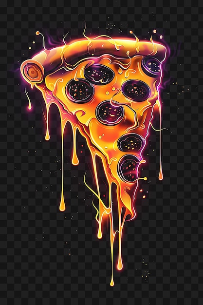 PSD psd of glowing transparent pizza slices overlapping and melting piz y2k glow neon outline design