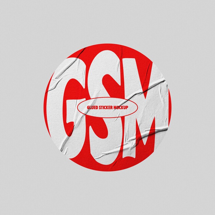 PSD psd glued red gsm sticker mockup
