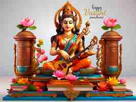 PSD psd goddess maa sarasvati happy vacant panchami on religious festival background