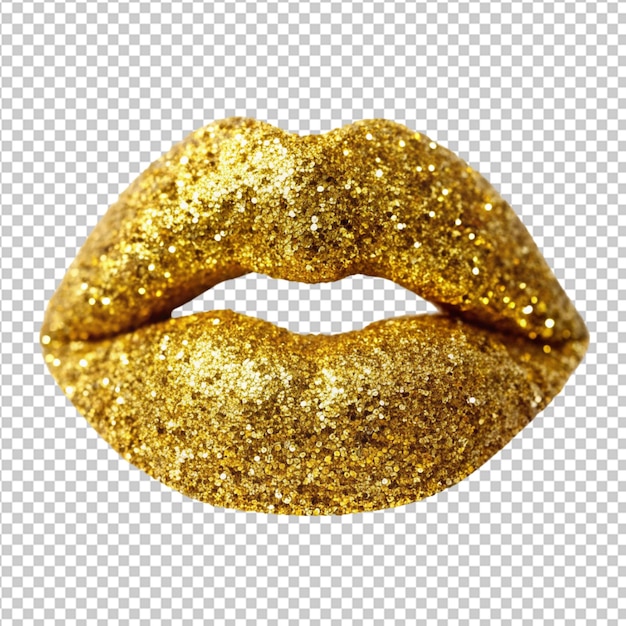 PSD psd of a gold glitter lips on transparent background