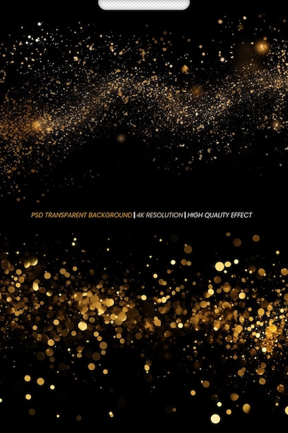 PSD psd gold glitter on a transparent black background