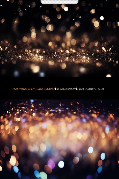 PSD psd gold glitter on a transparent black background