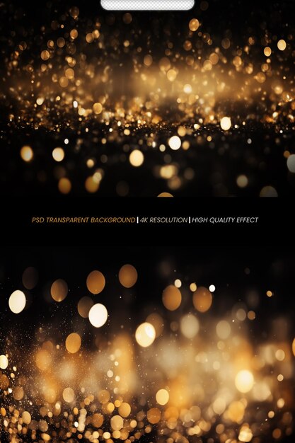 PSD psd gold glitter on a transparent black background