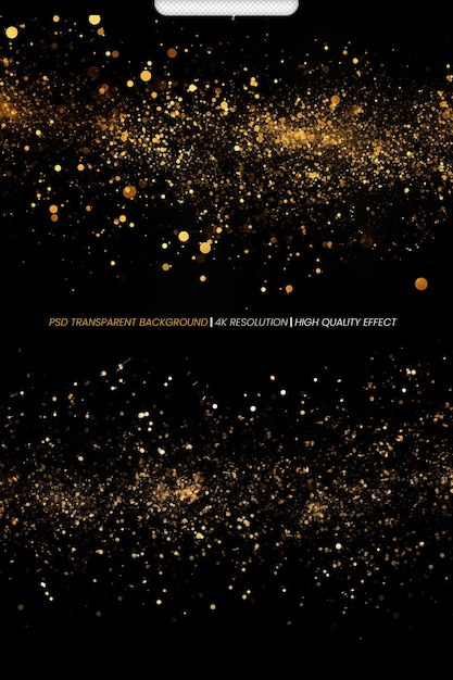 PSD psd gold glitter on a transparent black background