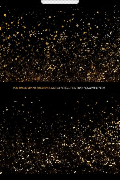 PSD psd gold glitter on a transparent black background