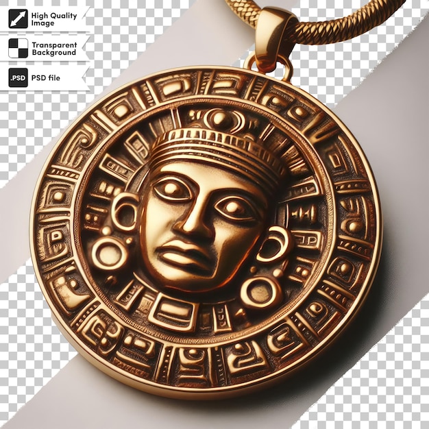 PSD gold medal with ribbon golden amulet on transparent background with editable mask layer