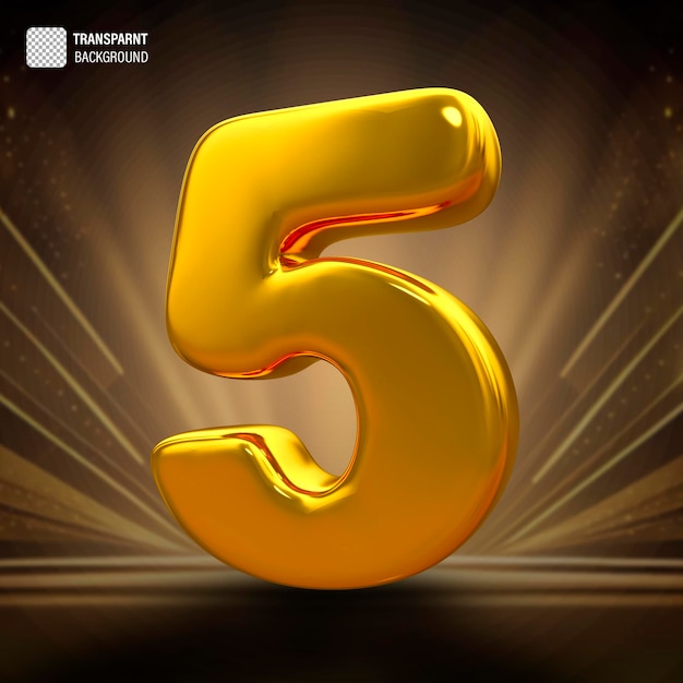 Psd gold number 5 luxury 3d