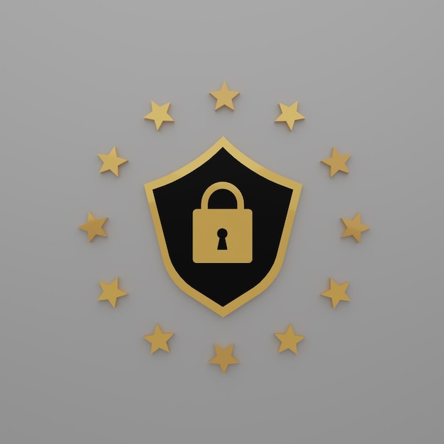 PSD psd golden 3d shield icon with star 3d rendering