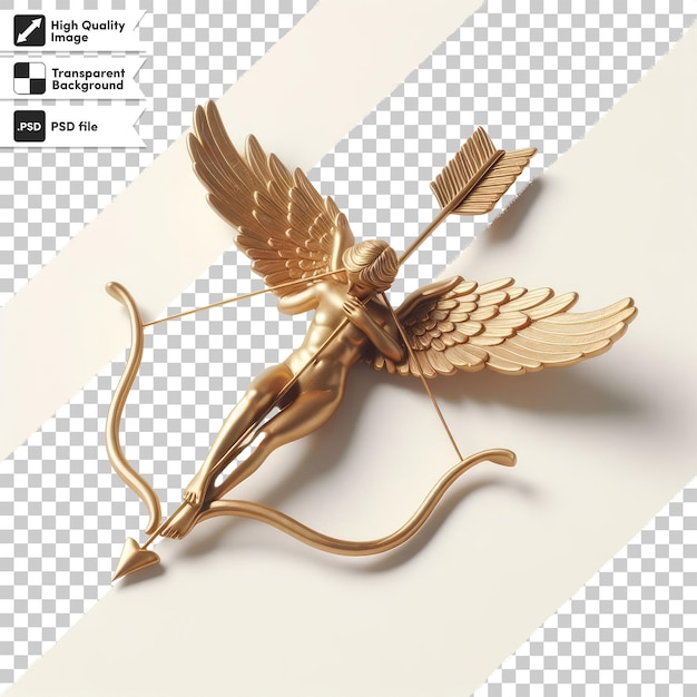 金色の弓と矢の心と翼のバレンタインデーイラストレーション 透明な背景で