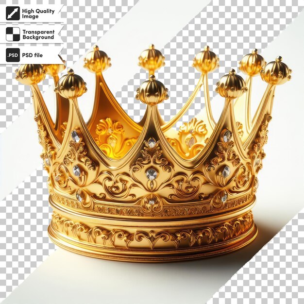 Psd golden crown on transparent background with editable mask layer