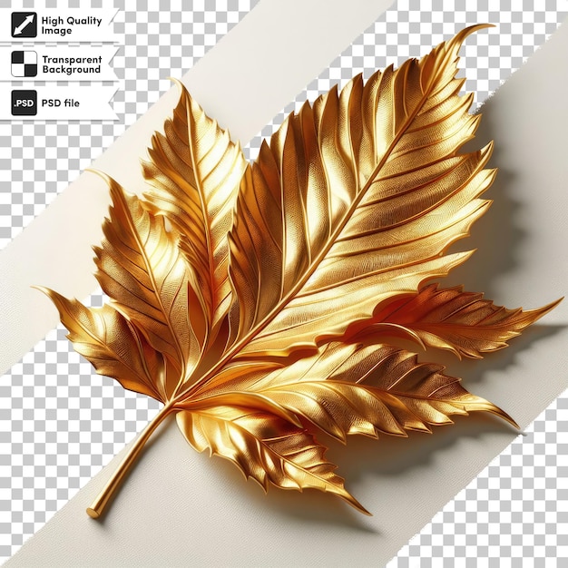 Psd golden leaf on transparent background with editable mask layer