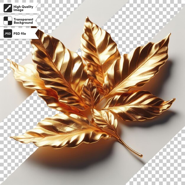 PSD psd golden leaf on transparent background with editable mask layer