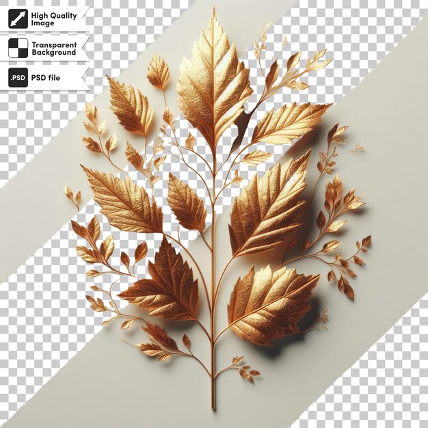 PSD psd golden leaf on transparent background with editable mask layer