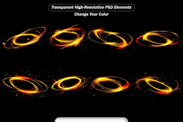 PSD psd golden light effect with transparent background set