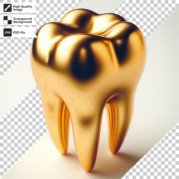 Psd golden tooth on transparent background with editable mask layer