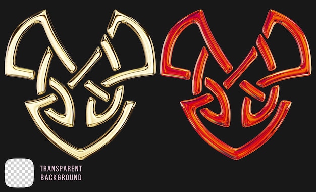 psd golden y2k abstract hearts shape 3d rendering