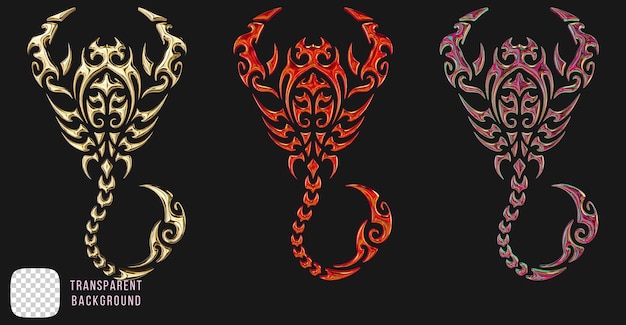 PSD Golden Y2K Abstract Scorpion Tribe Shape 3D Rendering
