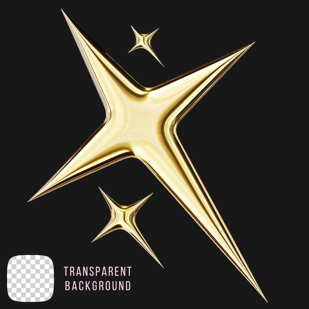psd golden y2k star abstract shape 3d rendering on transparent background