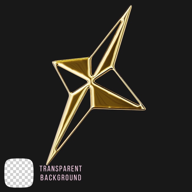 psd golden y2k star abstract shape 3d rendering on transparent background