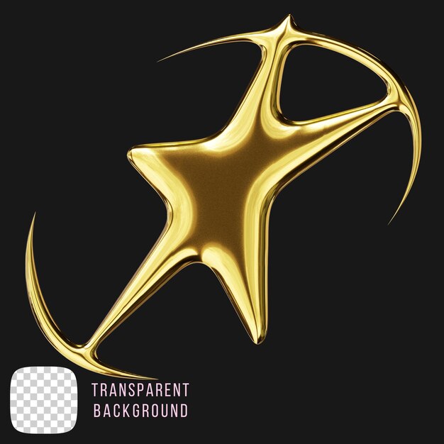 psd golden y2k star abstract shape 3d rendering on transparent background