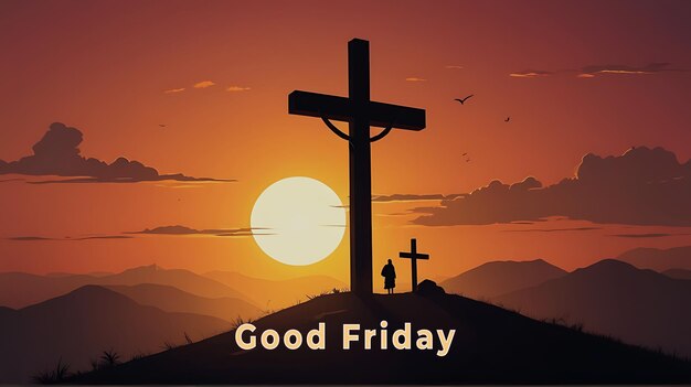 PSD psd good friday or easter day calvary sunset background for good friday jesus christ on the cross