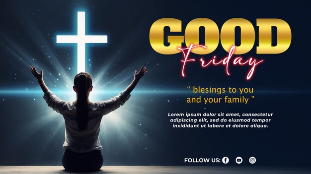 PSD psd a good friday poster template with cross background