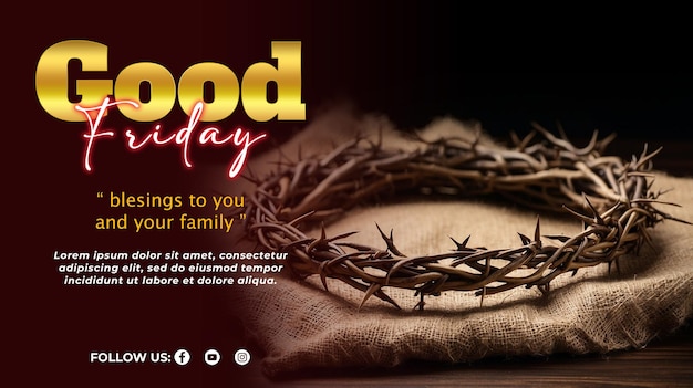 PSD psd a good friday poster template with cross background