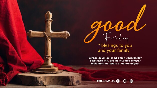 Psd a good friday poster template with cross background