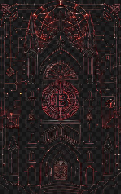 PSD poster 2d gotico psd con bitcoin e cattedrale con stone textu collage crypto poster banner art