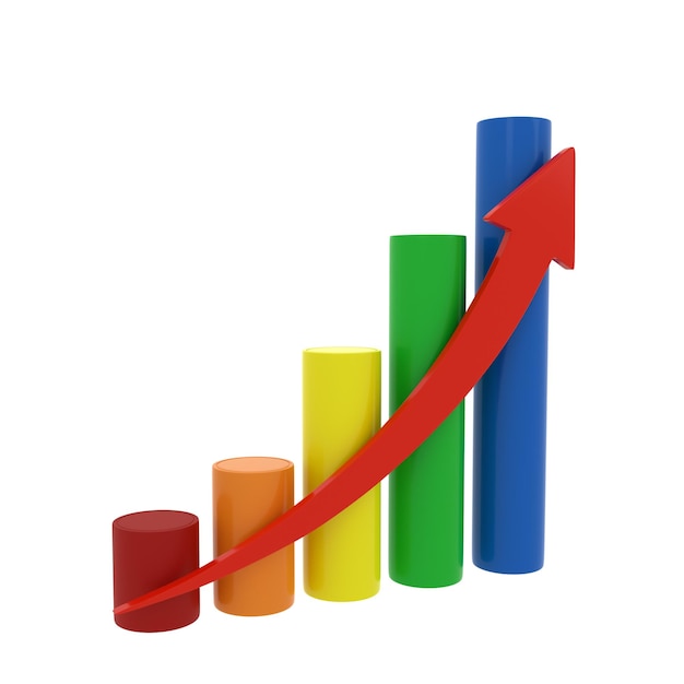 PSD psd a graphic of a bar graph with a red arrow pointing up