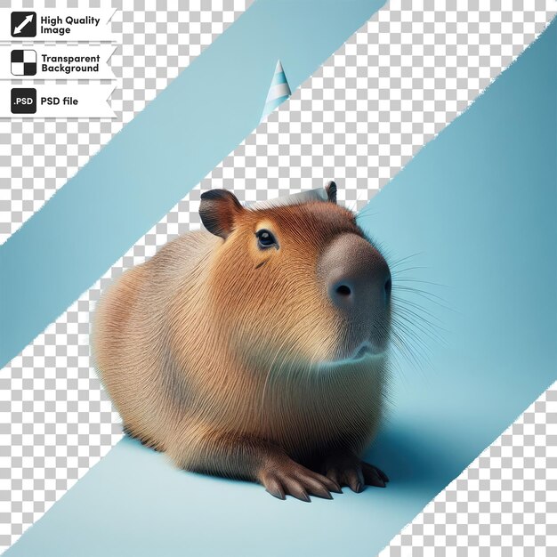 PSD psd grappige capybara met feesthoed op transparante achtergrond