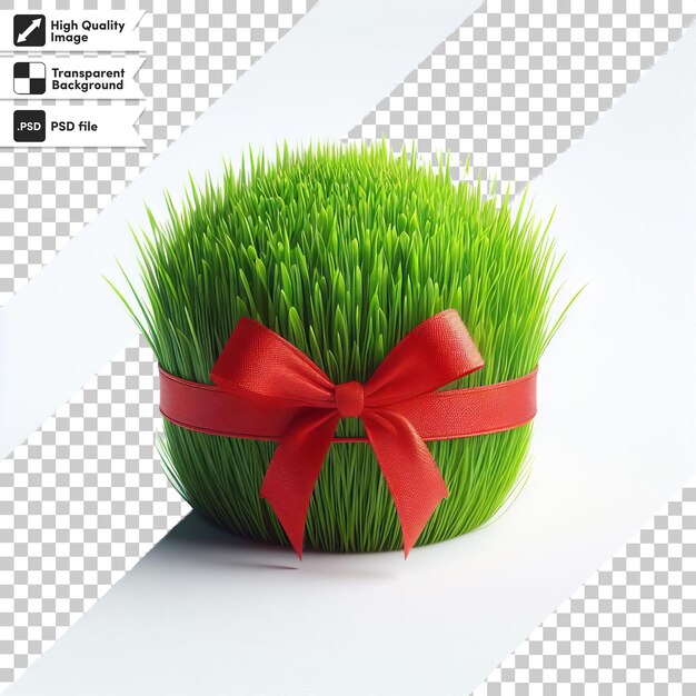PSD psd gratulacje na nowruz ze świeżym i świątecznym zielonym kiełkiem zioła na talerzu związanym z czerwonym