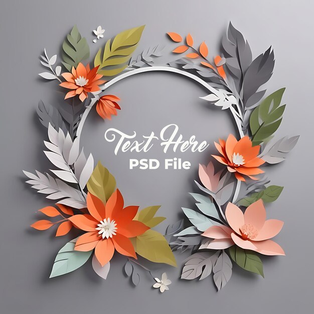 PSD psd gray floral background paper art style frame wedding invitation card floral flower flower