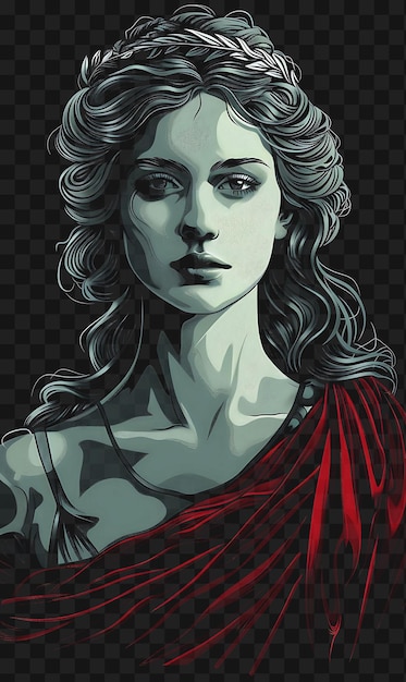 PSD psd greckiej bogini portret kobiety noszącej chitona i himation w t-shirt design collage art ink