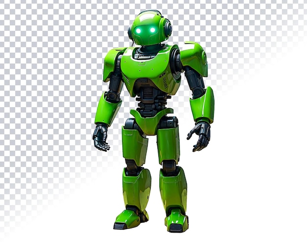 Psd green android robot standing in futuristic pose on isolated background