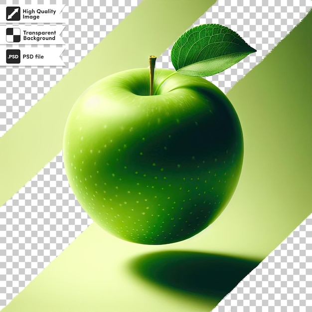 PSD psd green apple with leaf on transparent background