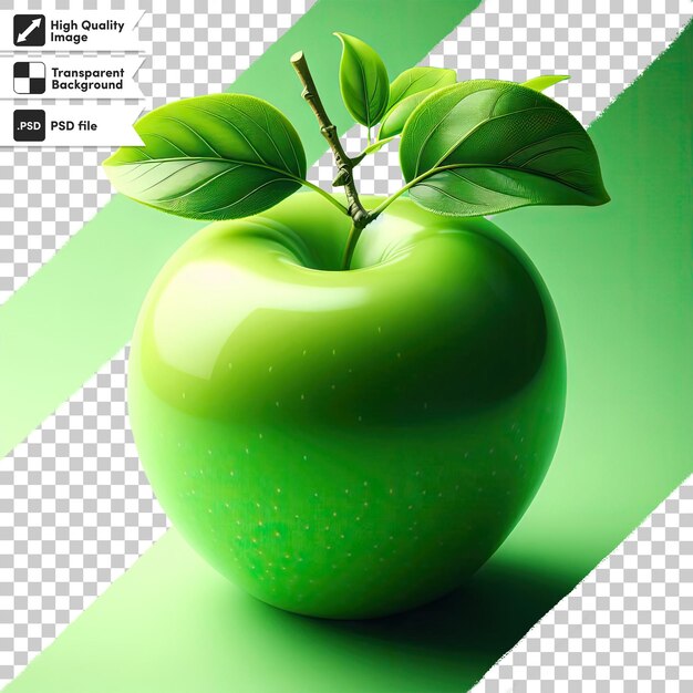 PSD psd green apple with leaf on transparent background